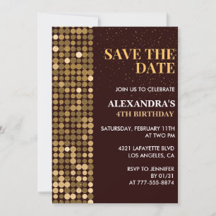 4th birthday invitations Save the date Gold