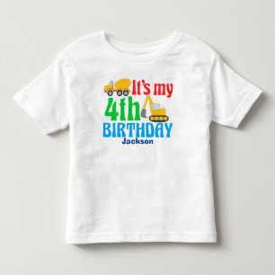 4th Birthday Kids Construction Vehicle Party Toddler T-shirt