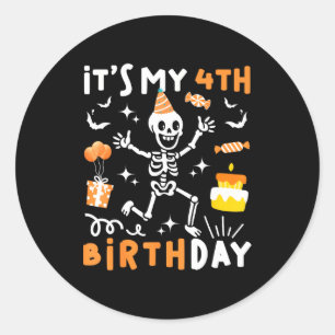 4th birthday kids funny skeleton 4th birthday classic round sticker