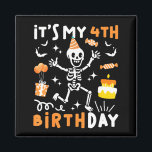 4th birthday kids funny skeleton 4th birthday magnet<br><div class="desc">4th birthday kids funny skeleton 4th birthday halloween boys  - Square Magnet .Square Magnet A refined design with minimal elements. A subtle design with a modern visual tone.</div>