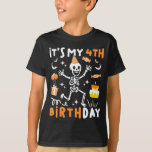 4th birthday kids funny skeleton 4th birthday T-Shirt<br><div class="desc">4th birthday kids funny skeleton 4th birthday halloween boys  - Kids T-shirt .Kids T-shirt A subtle design with timeless appeal. This product features a clean and modern look. A refined design with minimal elements.</div>