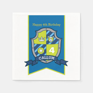 4th birthday knight bear shield kids party napkin