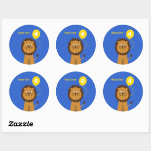 4th birthday lion add name blue classic round sticker