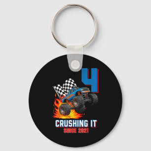 4th Birthday Monster Truck 4 Year Old Boy Born 202 Keychain