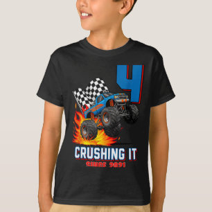 4th Birthday Monster Truck 4 Year Old Boy Born 202 T-Shirt