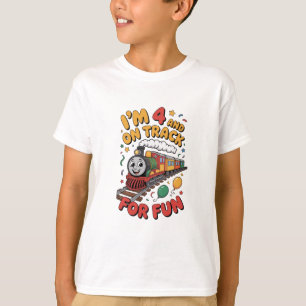 4th Birthday On Track Train Kids Tee Choo Choo 