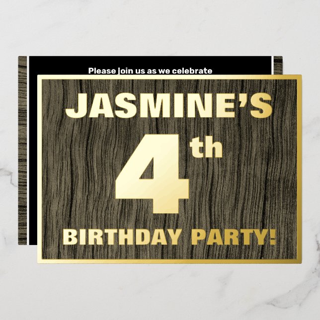 4th Birthday Party: Bold, Faux Wood Grain Pattern (Front/Back)