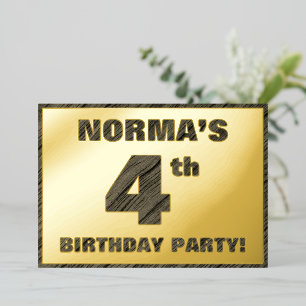 4th Birthday Party — Bold, Faux Wood Grain Text