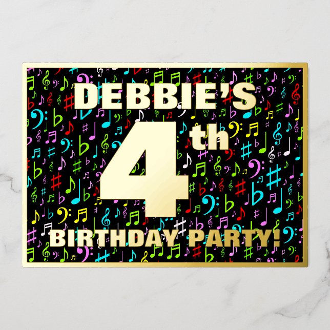 4th Birthday Party — Fun, Colourful Music Symbols (Front)