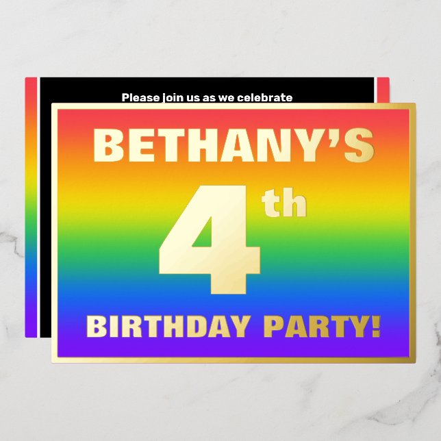 4th Birthday Party: Fun, Colourful Rainbow Pattern (Front/Back)