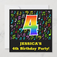 4th Birthday Party: Fun Music Symbols, Rainbow 4