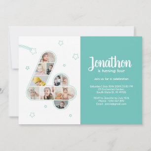 4th Birthday Party Number 4 Custom Photo Collage Invitation