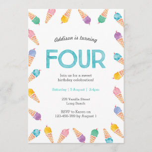 4th Birthday Party   Rainbow Ice cream invitation