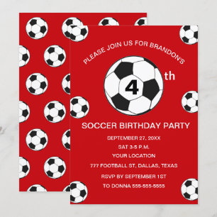 4th Birthday Party Soccer Red Boys Sports Invitation
