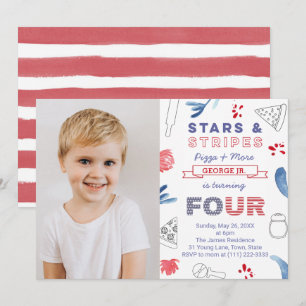 4th Birthday Party Stars and Stripes Pizza Invitation