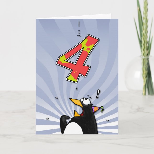 4th Birthday - Penguin Surprise Card (Front)