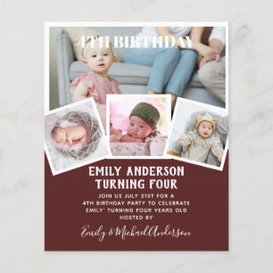 4TH Birthday Photo Collage Invite Boy Girl Mixed Flyer