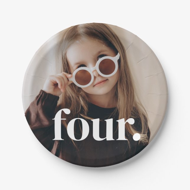 4th Birthday Photo - four Paper Plate (Front)