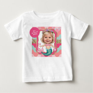 4th Birthday Pink and Teal Mermaid Caricature  Baby T-Shirt