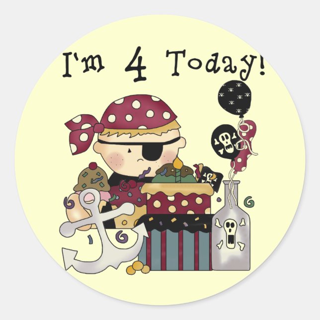 4th Birthday Pirate Tshirts and Gifts Classic Round Sticker (Front)