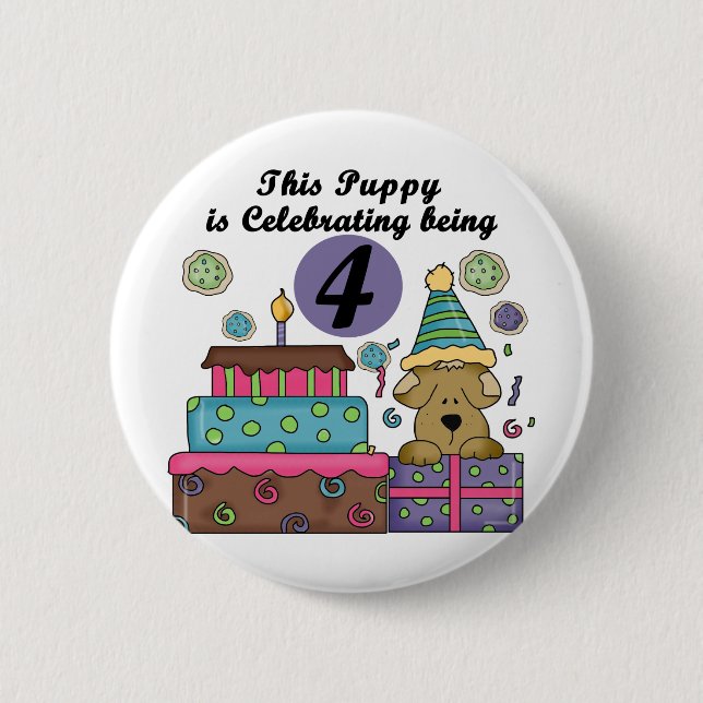 4th Birthday Puppy T-shirts and Gifts 2 Inch Round Button (Front)