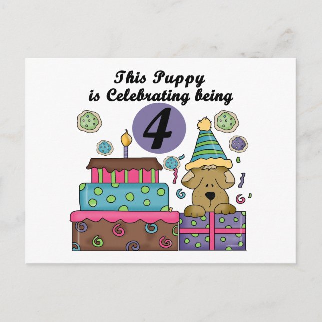 4th Birthday Puppy T-shirts and Gifts Postcard (Front)