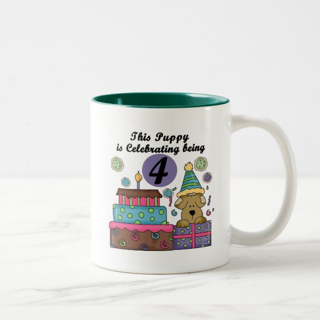 4th Birthday Puppy T-shirts and Gifts Two-Tone Coffee Mug (Right)