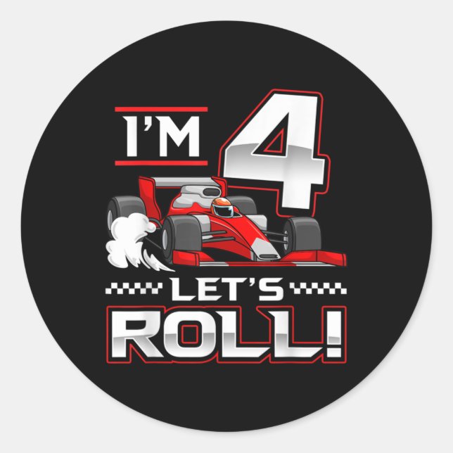 4th Birthday Race Car 4 Year Old Let's Roll Classic Round Sticker (Front)