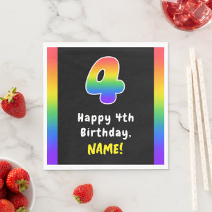4th Birthday: Rainbow Spectrum # 4, Custom Name Napkin