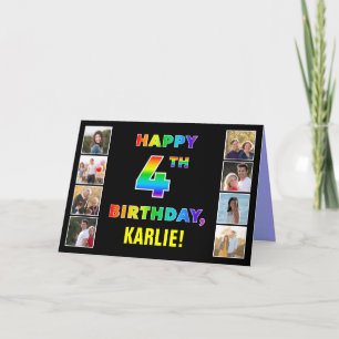 4th Birthday: Rainbow Text, Custom Photos & Name Card