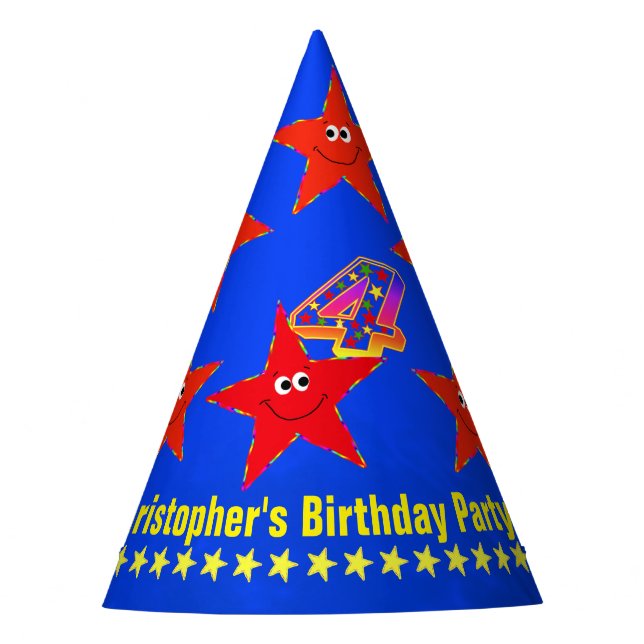 4th Birthday Red Stars Party Hat (Front)