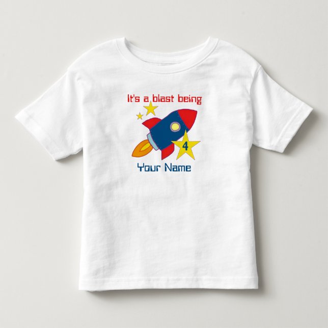 4th Birthday Rocket Ship Personalized T-shirt (Front)