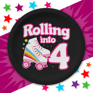 4th Birthday Roller Skating 4 Years Old Skate Paper Plate