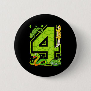 4th Birthday Snake Lizard Reptile 4 Year Old Party 2 Inch Round Button