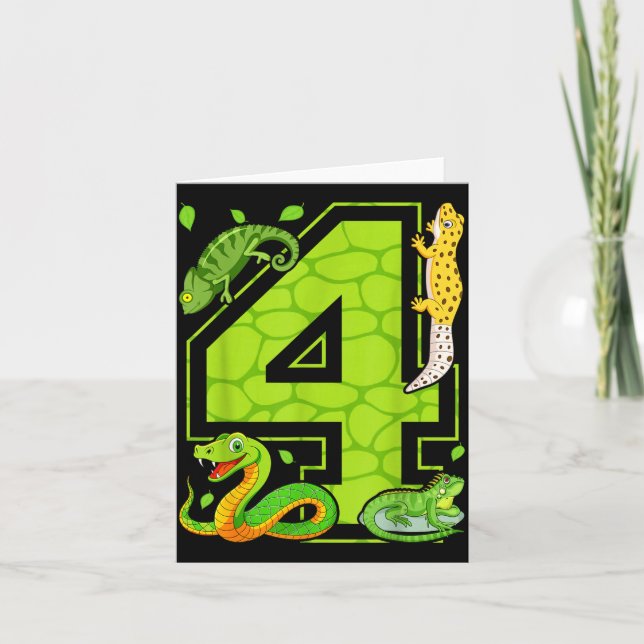 4th Birthday Snake Lizard Reptile 4 Year Old Party Card (Front)