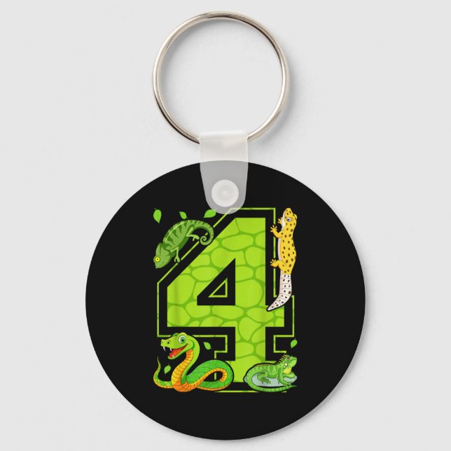 4th Birthday Snake Lizard Reptile 4 Year Old Party Keychain (Front)
