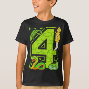 4th Birthday Snake Lizard Reptile 4 Year Old Party T-Shirt