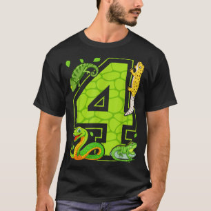 4th Birthday Snake Lizard Reptile 4 Year Old Party T-Shirt