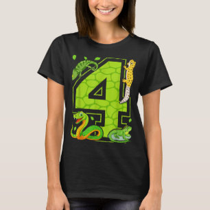 4th Birthday Snake Lizard Reptile 4 Year Old Party T-Shirt