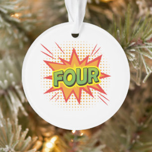 4th Birthday Superhero red yellow Text Elegant Ornament