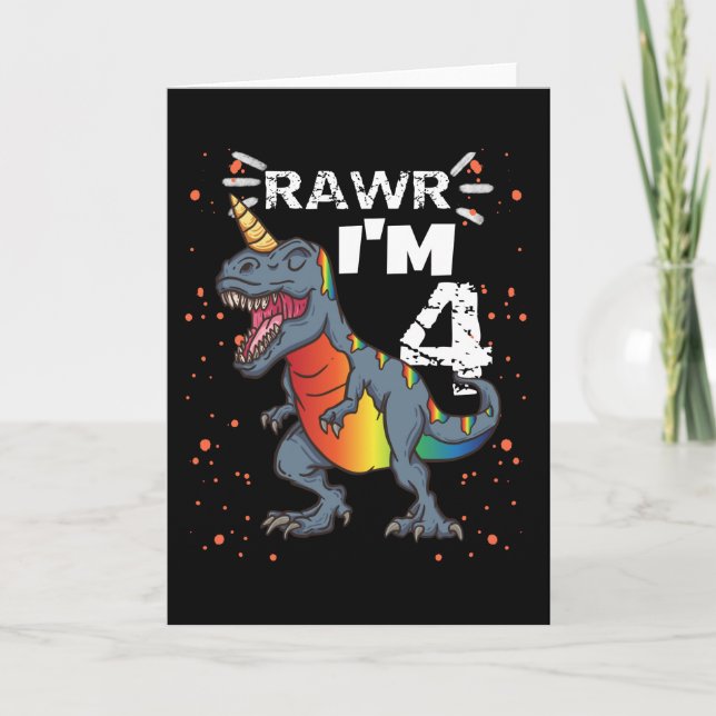 4th Birthday T Rex Dinosaur Card (Front)