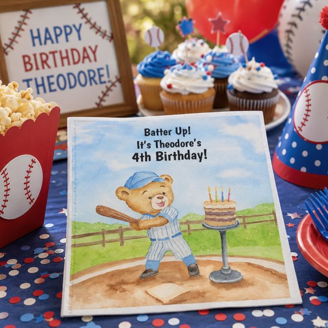4th Birthday Tee Ball Teddy Bear Baseball Napkin (Creator Uploaded)