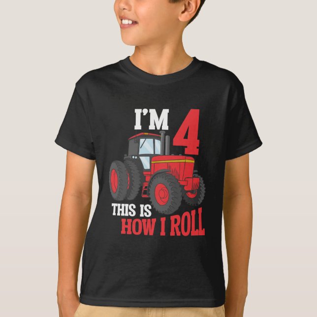 4th Birthday Tractor loving Kid 4 Year Old Farmer T-Shirt (Front)
