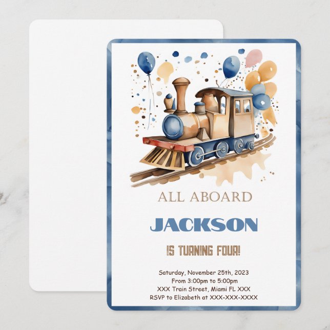 4th Birthday Train Invitation (Front/Back)