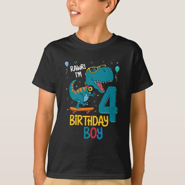 4th Birthday Trex Boy 4 years old T-Shirt (Front)