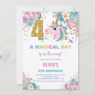 4th Birthday Unicorn Birthday Invitations