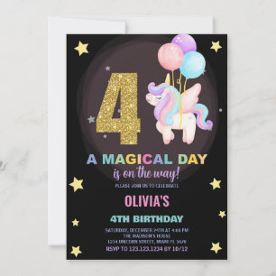 4th Birthday Unicorn Birthday Invitations