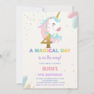 4th Birthday Unicorn Birthday Invitations