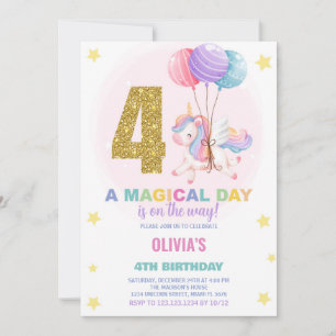 4th Birthday Unicorn Birthday Invitations