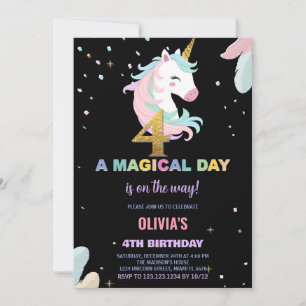4th Birthday Unicorn Birthday Invitations